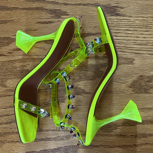 😊SOLD😊 Amina Muaddi Fluo yellow Julia Jewel Clear Sandals in 40 - Picture 6 of 15